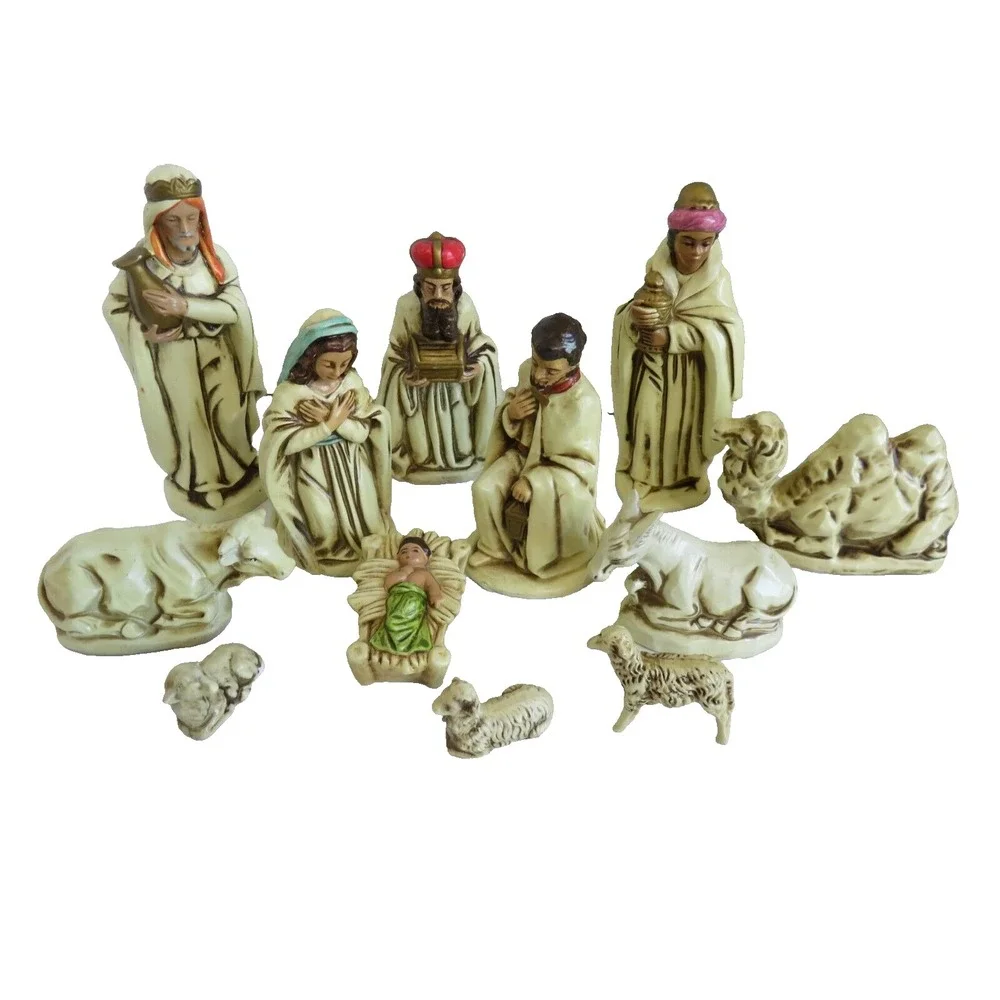 VINTAGE CHRISTMAS NATIVITY CHALKWARE FIGURINES‎ JAPAN 12pc